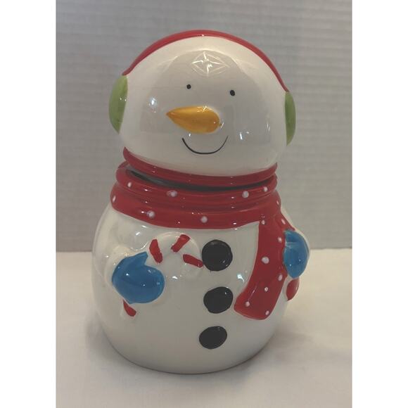 Boston Warehouse Trading Corp Ceramic Snowman Cookie Jar Medium Height 7” - Picture 2 of 16